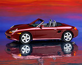 POR 04 RK0092 10
1997 Porsche Boxster Convertible Burgundy 3/4 Front View On Mylar Floor Studio