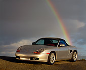 POR 04 RK0196 05
1998 Porsche Boxster Convertible Silver 3/4 Front View On Pavement Rainbow Background
