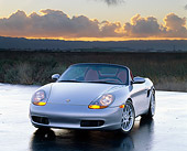 POR 04 RK0199 04
1998 Porsche Boxster Convertible Silver 3/4 Front View By Tall Grass At Dusk