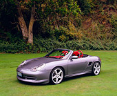 POR 04 RK0482 01
2001 Porsche Ruf Gray Convertible 3/4 Side View On Grass Trees Background