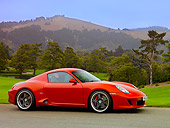 POR 04 RK0697 01
2007 Porsche RUF RK Coupe Red 3/4 Front View On Pavement By Hills
