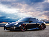 POR 04 RK0785 01
2008 Porsche Cayman S TechArt Black 3/4 Front View On Pavement Sky