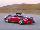 POR 04 RK0819 01
2009 Porsche 911 Carrera 4S Convertible Red 3/4 Front View On Pavement By Hills