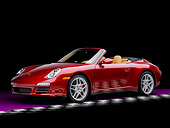 POR 04 RK0828 01
2009 Porsche 911 Carrera 4S Convertible Red 3/4 Front View Studio Checkered Floor