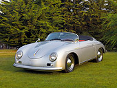 POR 06 BK0001 01
1957 Porsche 356 Speedster Convertible Silver 3/4 Front View On Grass By Trees