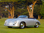 POR 06 BK0002 01
1957 Porsche 356 Speedster Convertible Silver 3/4 Front View On Grass By Trees