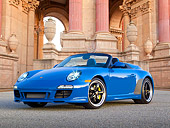 POR 07 RK0129 01
2011 Porsche 911 Speedster Convertible Blue 3/4 Front View On Pavement By Palace Of Fine Arts San Francisco