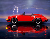 POR 07 RK0041 02
1989 Porsche 911 Speedster Convertible Red Profile View On Mylar Floor Studio