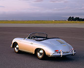 POR 07 RK0087 02
1958 Porsche Speedster Silver 3/4 Rear View On Pavement