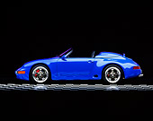POR 07 RK0091 03
1994 Porsche 911 Strosek Speedster Convertible Blue Profile View On Checkered Line Studio