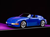 POR 07 RK0092 01
1994 Porsche 911 Strosek Speedster Convertible Blue Side 3/4 View On Purple Floor Gray Line Studio