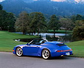 POR 07 RK0106 10
1994 Porsche 911 Strosek Speedster Convertible Blue Rear 3/4 View On Pavement
