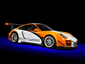 POR 27 RK0039 01
Porsche 911 GT3 R Hybrid Race Car Orange And White 3/4 Front View Studio