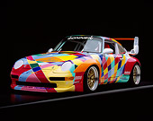 POR 27 RK0001 02
1997 Porsche GT2 Multicolored Racing Car 3/4 Front View On Gray Line Studio