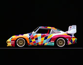 POR 27 RK0004 03
1997 Porsche GT2 Multicolored Racing Car Profile On Gray Line Studio