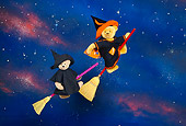 TED 01 RK0519 07
Two Halloween Witch Bears On Brooms At Night