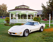 VET 01 RK0486 05
1981 Chevrolet Corvette T-Top Coupe Beige 3/4 Front View On Grass By Gazebo