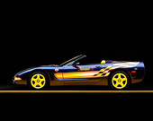 VET 01 RK0290 05
1998 Chevrolet Corvette Convertible Pace Car Blue Profile View On Yellow Line Studio