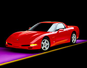 VET 01 RK0322 01
1999 Chevrolet Corvette Hardtop Red 3/4 Front View On Yellow And Red Line Studio