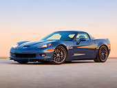 VET 01 RK0999 01
2011 Chevrolet Corvette Z06 Blue 3/4 Front View On Pavement At Dusk