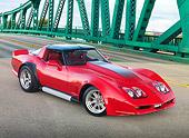 VET 01 RK1018 01
1982 Don Harr Chevrolet Corvette Red 3/4 Front View On Green Bridge
