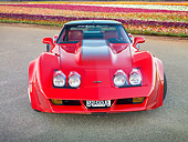 VET 01 RK1022 01
1982 Don Harr Chevrolet Corvette Red Front View On Pavement By Field Of Flowers