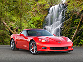 VET 01 RK1035 01
2012 Chevrolet Corvette Red 3/4 Front View On Pavement By Waterfall