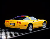 VET 01 RK0067 01
1995 Chevrolet Corvette ZR1 Yellow 3/4 Rear View On Checkered Floor Studio