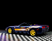 VET 01 RK0291 02
1998 Chevrolet Corvette Convertible Pace Car Blue 3/4 Rear On Checkerboard Studio