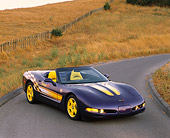 VET 01 RK0296 07
1998 Chevrolet Corvette Convertible Pace Car 3/4 Front View On Pavement By Grass Fence