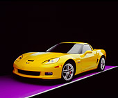 VET 01 RK0733 03
2006 Chevrolet Corvette Z06 Yellow 3/4 Front View On Purple Floor Studio