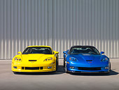 VET 01 RK0902 01
2008 Pratt & Miller Chevrolet Corvette C6RS Coupe Yellow And Corvette 2009 Chevrolet Corvette ZR1 Coupe Blue Front View On Pavement