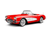 VET 02 BK0006 01
1958 Chevrolet Corvette Roadster Red And White 3/4 Front View On White Seamless