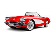 VET 02 BK0007 01
1958 Chevrolet Corvette Roadster Red And White 3/4 Front View On White Seamless