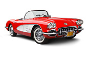 VET 02 BK0010 01
1959 Chevrolet Corvette Roadster Red And White 3/4 Front View On White Seamless