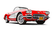 VET 02 BK0011 01
1959 Chevrolet Corvette Roadster Red And White 3/4 Front View On White Seamless