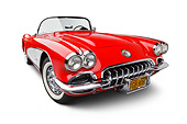 VET 02 BK0012 01
1959 Chevrolet Corvette Roadster Red And White 3/4 Front View On White Seamless