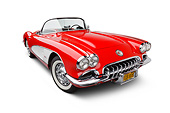 VET 02 BK0013 01
1959 Chevrolet Corvette Roadster Red And White 3/4 Front View On White Seamless
