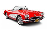 VET 02 BK0014 01
1959 Chevrolet Corvette Roadster Red And White 3/4 Front View On White Seamless