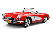 VET 02 BK0015 01
1959 Chevrolet Corvette Roadster Red And White 3/4 Front View On White Seamless