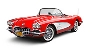 VET 02 BK0016 01
1959 Chevrolet Corvette Roadster Red And White 3/4 Front View On White Seamless