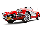 VET 02 BK0019 01
1959 Chevrolet Corvette Roadster Red And White 3/4 Front View On White Seamless