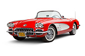 VET 02 BK0021 01
1959 Chevrolet Corvette Roadster Red And White 3/4 Front View On White Seamless