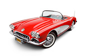 VET 02 BK0022 01
1959 Chevrolet Corvette Roadster Red And White 3/4 Front View On White Seamless