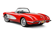 VET 02 BK0023 01
1959 Chevrolet Corvette Roadster Red And White 3/4 Rear View On White Seamless