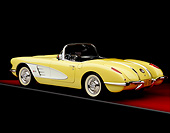 VET 02 RK0271 01
1958 Chevrolet Corvette Convertible Yellow White Cove 3/4 Rear View On Red Floor Gray Line Studio