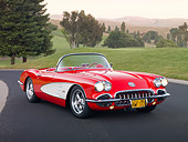 VET 02 RK0362 01
1959 Chevrolet Corvette Red And White 3/4 Front View On Road By Grassy Hills