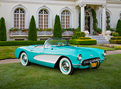 VET 02 RK0386 01
1956 Chevrolet Corvette Green And White 3/4 Front View On Grass By Mansion