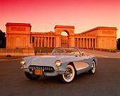 VET 02 RK0202 04
1956 Corvette Convertible Hardtop Blue And White 3/4 Front View On Pavement By Museum Filtered