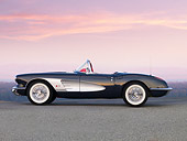 VET 02 RK0324 01
1958 Chevrolet Corvette Convertible Charcoal Profile View On Pavement